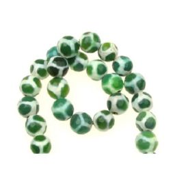 Colored Semi-precious Stone Beads Strand / AGATE, Green-White, Faceted Ball: 10 mm ± 38 pieces