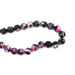 String of Semi-precious Stone Beads, Black-Cyclamen AGATE / Faceted Ball: 14 mm ~ 27 pieces