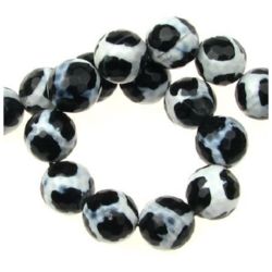 Наниз мъниста полускъпоценен камък АХАТ черен топче фасетирано 12 мм ~32 броя