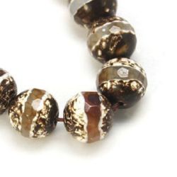 String Faceted Ball-shaped  AGATE Stone Beads for Jewelry Making, Brown, Ball: 10 mm ± 38 pieces