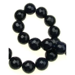 String Semi-precious Stone Beads / AGATE, Dark Blue, Faceted Ball: 14 mm ± 28 pieces