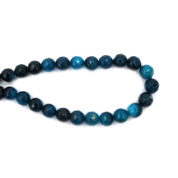 Faceted Colored Natural Stone Beads / AGATE, Blue, Ball: 10 mm ± 38 pieces