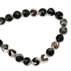 Наниз мъниста полускъпоценен камък АХАТ черно-бял топче фасетирано 14 мм ~28 броя