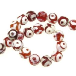 Colored Semi-precious AGATE Stone Beads, Red-White, Faceted Ball: 8 mm ± 47 pieces