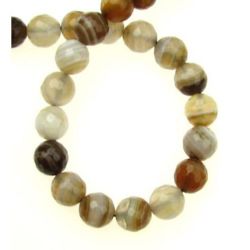 Faceted Natural Stone Beads Strand / LACE AGATE, Light Brown, Ball: 8 mm ± 50 pieces