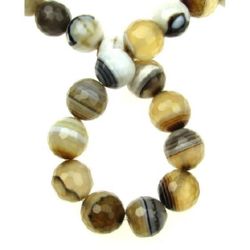 String Natural LACE AGATE Stone Beads for DIY Jewelry Art, Brown, Faceted Ball: 12mm ± 33 Pieces