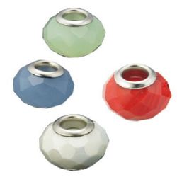 MURANO Glass Faceted Beads - PANDORA Type, Jadeite Imitation,14x9.5 mm, Hole: 5 mm, ASSORTED Colors