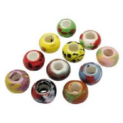 Colorful art porcelain bead, Pandora style round charm 14x8 mm mm hole 5 mm