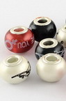 Assorted colors art round glass bead with print inscriptions 11.5x14 mm hole 5 mm painted