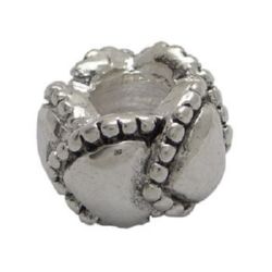 Pandora type metal bead in the shape of a rose 7x10 mm hole 4.2 mm metal ball with hearts