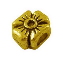 Art metal four-leaf clover bead, Pandora type element 12x10x8 mm hole 4.5 mm color old gold