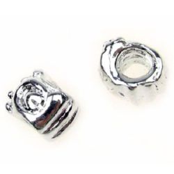 Art metal bead, Pandora style element 9.5x8.5 mm hole 4.5 mm color white
