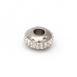Мънисто АРТ неръждаема стомана 304 абакус с кристали 14x7 мм дупка 5 мм цвят сребро