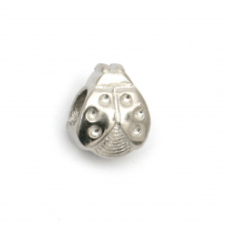 Art steel ladybug bead  8x8.5 mm hole 4.8 mm color silver