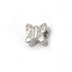 Margele ART otel fluture   11 ~ 12x10 ~ 11mm gaură 4,2 ~ 4,8mm culoare argintiu