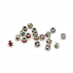 Stainless Steel ART Bead / 304 /  Cylinder with Multicolored Crystals, 5x7 mm, Hole: 3 mm