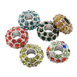 PANDORA Type Metal ART Bead with Crystals, 14x7 mm, Hole: 5 mm