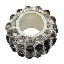 Round, metallic Pandora style bead with crystals 14.5x10 mm hole 6 mm