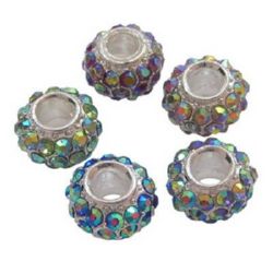 Dazzling washer bead with tiny crystals,  Pandora style elements 12 x 8 mm - mix