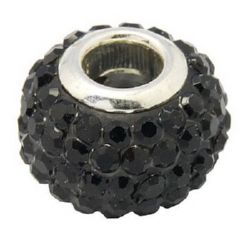 Pandora style art bead with black crystals 15x10 mm hole 5 mm