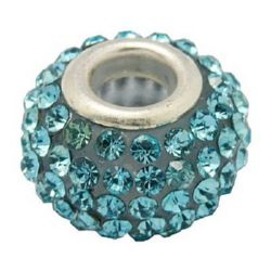 Art ball shaped bead with crystals light blue,Pandora style 15x10 mm hole 5 mm