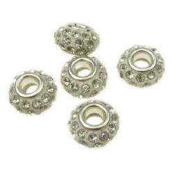 Nije dostupno online. Možete kupiti i u trgovinama EM ART i na +359 884 000 893 Metalna perla s bijelim kristalima za izradu nakita – PANDORA stil, 13,5 x 8 mm, promjer otvora: 5 mm