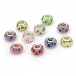 PANDORA Type ART Beads with Metal Core and Large Hole, 14x9 mm, Hole: 5 mm, MIX