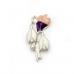 Metal pendant with pearl snowdrop and crocus 29x13x4 mm hole 2 mm color silver - 2 pieces