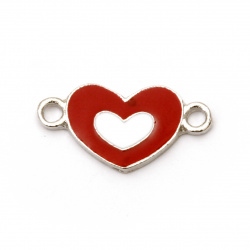 Element de legătură metal inimă roșu și alb 22x11x2 mm orificiu 2 mm culoare argintiu - 2 bucăți
