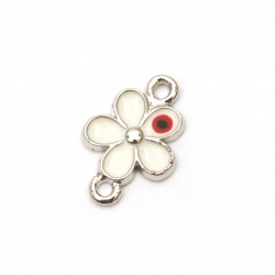 Delicate white flower connecting metal  element 18x13x2 mm hole 1.5 mm color silver - 5 pieces