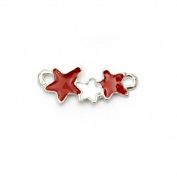 Stars painted in white and red, connecting metal element 19.5x8x2 mm hole 1. 5 mm color silver - 2 pieces