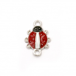 Metal ladybug, connecting element for handmade jewelry 18x12.5x2.5 mm hole 1.5 mm color silver - 5 pieces