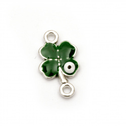 Connecting metal element green clover  with an evil eye 20x12 mm color silver - 2 pieces