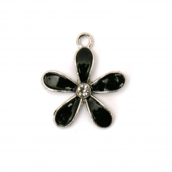 Κρεμαστό μεταλλικό μαύρο λουλούδι με στρας 20x18x3 mm τρύπα 1,5 mm χρώμα ασημί -2 τεμάχια