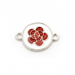 Свързващ елемент метал роза бяло и червено 23x16x2 мм дупка 1.5 мм цвят сребро -2 броя