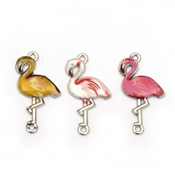 Jewelry finding  element, metal connector, dyed flamingo 31x15x2.5 mm hole 1.5 mm color silver - 2 pieces