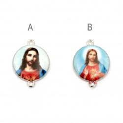 Connecting round element, metal with painted icon 24x18x4 mm hole 1.5 mm color silver - 2 pieces