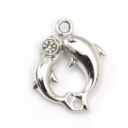 Metal charm dolphins  zinc alloy with crystals for handmade jewelry,  mascots 32x27x8 mm hole 3 mm color white