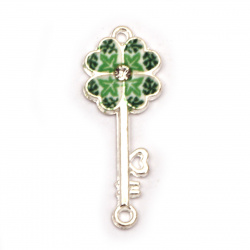 Fastener metal key with clover 28x11x2.5 mm hole 2 mm color silver - 2 pieces