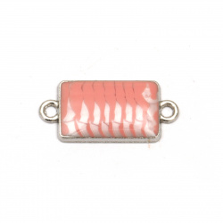 Metal rectangle connecting element white and pink 25x11x3 mm hole 2 mm color silver - 5 pieces