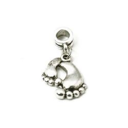 Pandantiv picioare metalice 32 mm orificiu 5 mm culoare argintiu