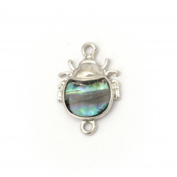 Connecting element ladybug, metal bead with mother-of-pearl coating 20x13x4 mm hole 1.5 mm - 5 pieces