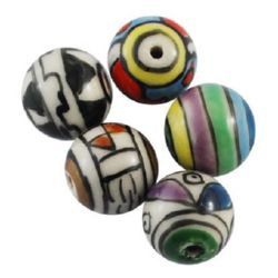 Bilă din porțelan perlată 14 mm gaură 2 mm realizată manual MIX -5 bucăți