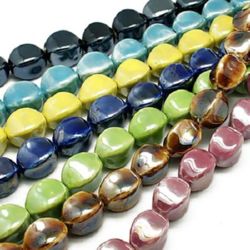 Porcelain Beads, Round, Mixed Color, 20~22x18~19mm, 3 pcs