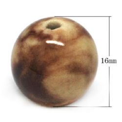 Porcelain Ball-shaped Bead with a Glossy Glaze, 16 mm, Hole: 2 mm Melange Beige -4 pieces