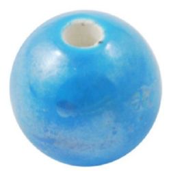 Handmade Round Porcelain Bead for Jewelry Design and Decoration, 12 mm, Hole: 2 mm, Pearl Light Blue - 5 pieces