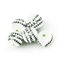 Porcelain Beads, Round, White, 10mm, hole 2mm, 5 pcs