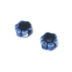 Мъниста порцелан цвете 10x9x5 мм дупка 2 мм меланж цвят син -2 броя