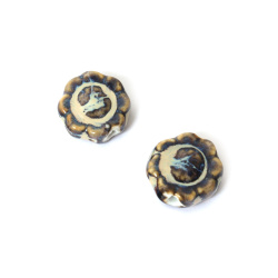 Мъниста порцелан цвете 17x6 мм дупка 2 мм меланж цвят сив -2 броя