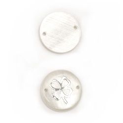 Свързващ елемент седеф кръг 20x3~3.5 дупка 1 мм с детелина бял -5 броя